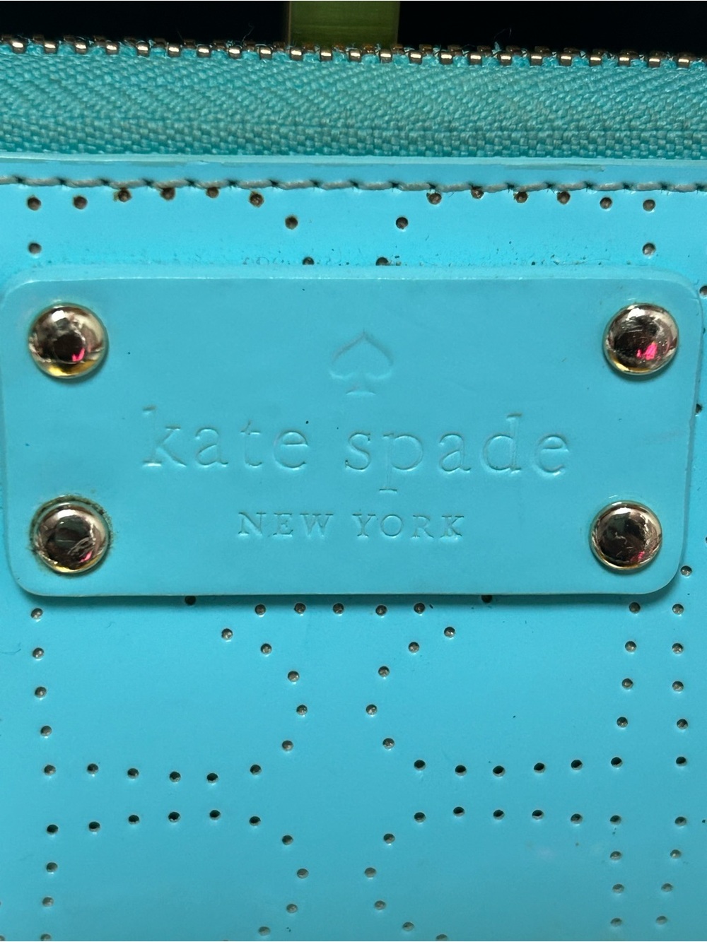 kate spade Patent Leather Zip Wristlet Wallet - Turquoise Approx. 6.5 x 3.5 - Picture 7 of 14